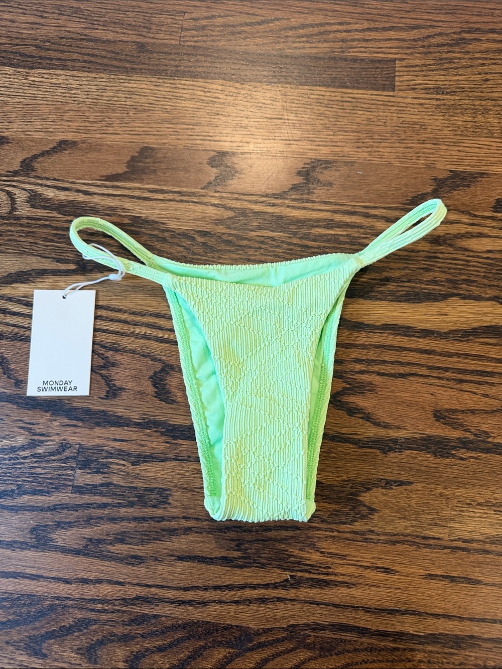 Monday Swimwear Neon Lime Textured Cheeky Bikini Bottom